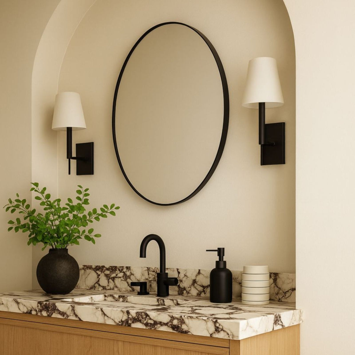 TEHOME Roselle Black Modern Round Large Wall Mirrors Side View 
