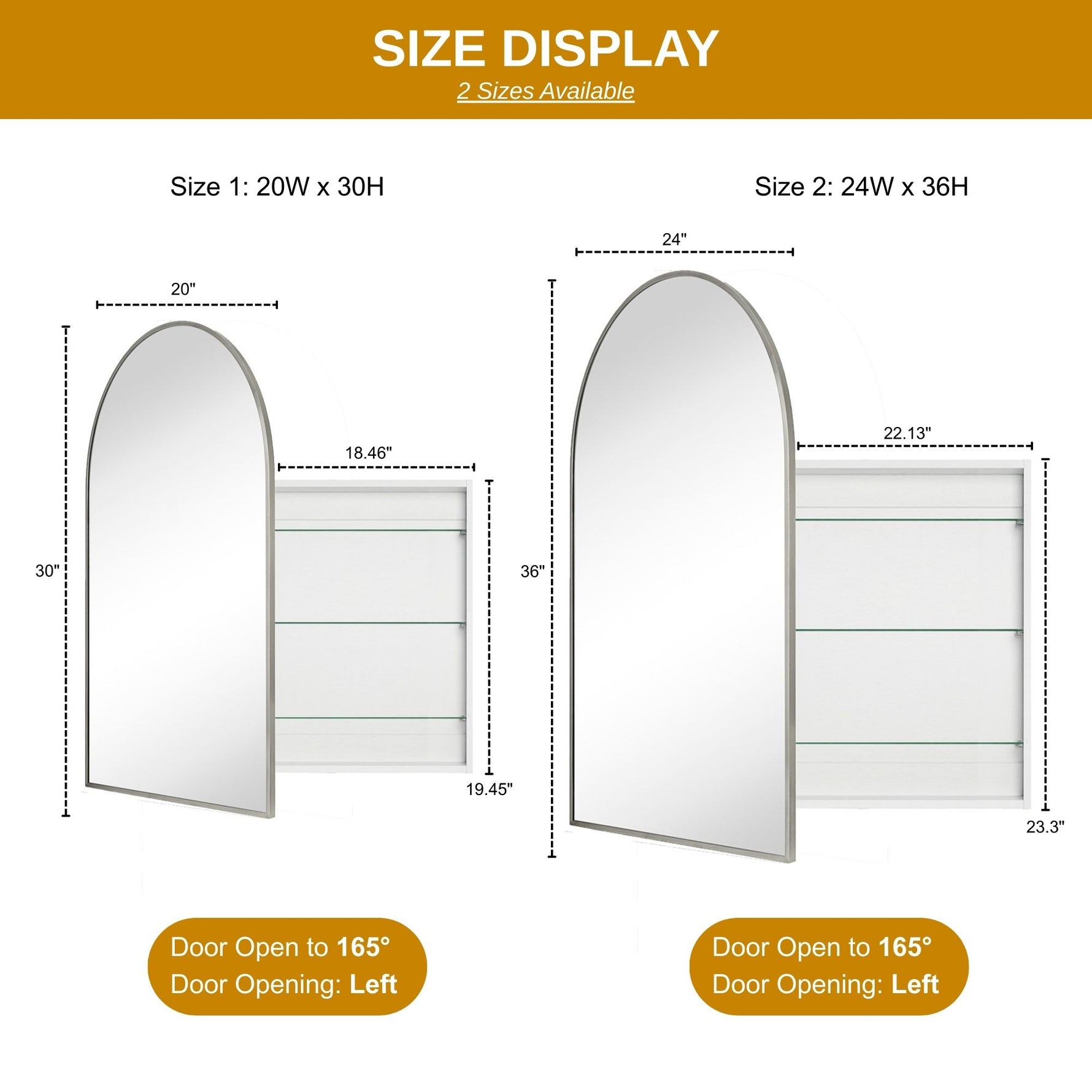 Dake Modern Arch Recessed and Surface Mount Bathroom Medicine Cabinet with Mirrors GC-XB0010 Black 20x30" TEHOME