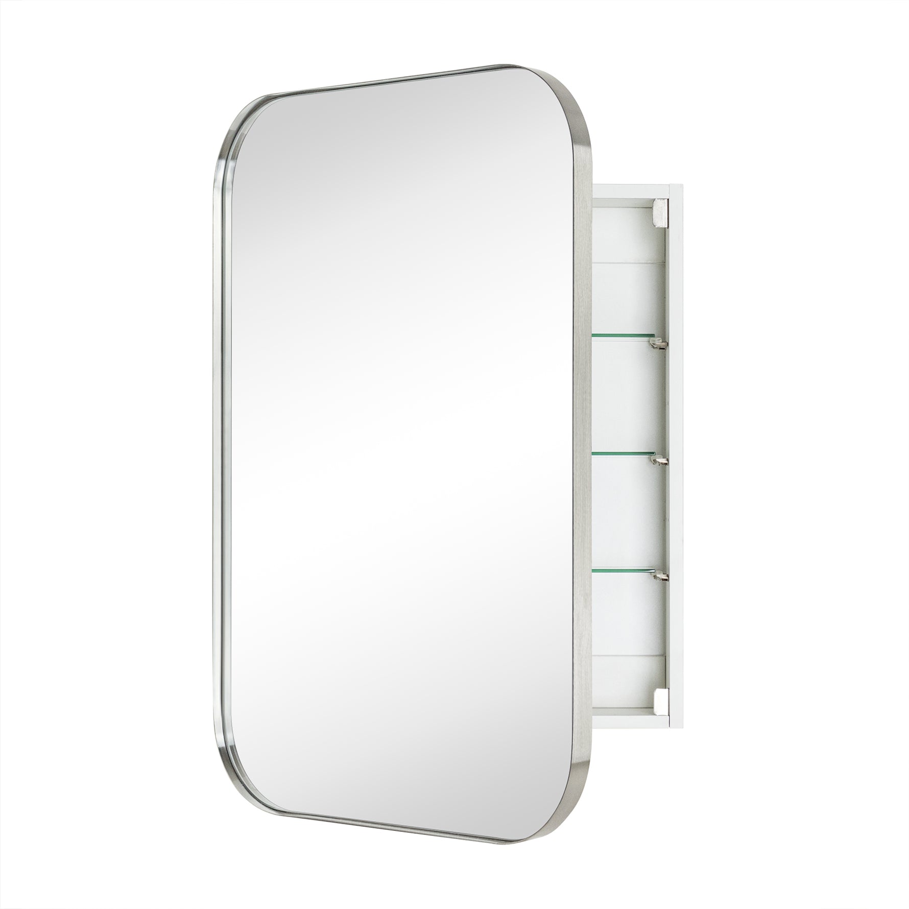 Mileta Mid - century Rectangle Recessed and Surface Mount Bathroom Medicine Cabinet with Mirrors GC-XB0017 Brushed Nickel 22x30" TEHOME