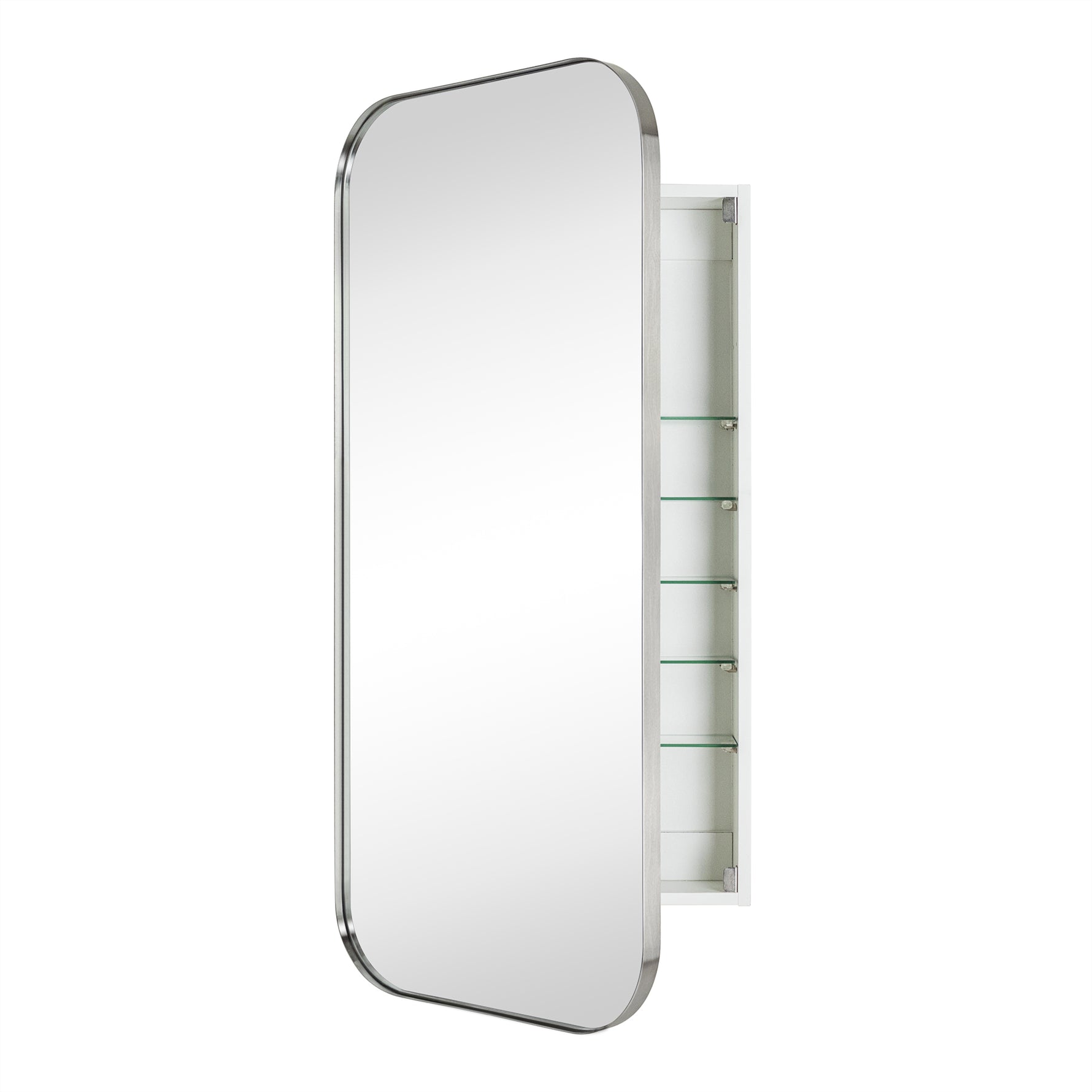Adasu Mid - century Rectangle Recessed and Surface Mount Bathroom Medicine Cabinet with Mirrors GC-XB0021 Brushed Nickel 20x40" TEHOME