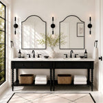 TEHOME Sasi Modern Scalloped Bathroom Mirror with Curved Arch Top Metal Frame in Matt Black Finish, 24'' x 32'', Double Vanity Front View