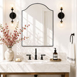 TEHOME Sasi Modern Scalloped Bathroom Mirror with Curved Arch Top Metal Frame in Matt Black Finish, Single Vanity Front View