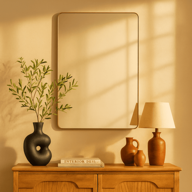 Scallia Modern Rectangle Large Wall Mirrors with Rounded Corners GC-00429 Brushed Gold 30x40" TEHOME