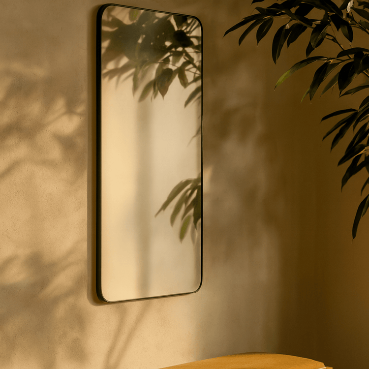 Scallia Modern Rectangle Large Wall Mirrors with Rounded Corners GC-00429 Oil Rubbed Bronze 30x40" TEHOME