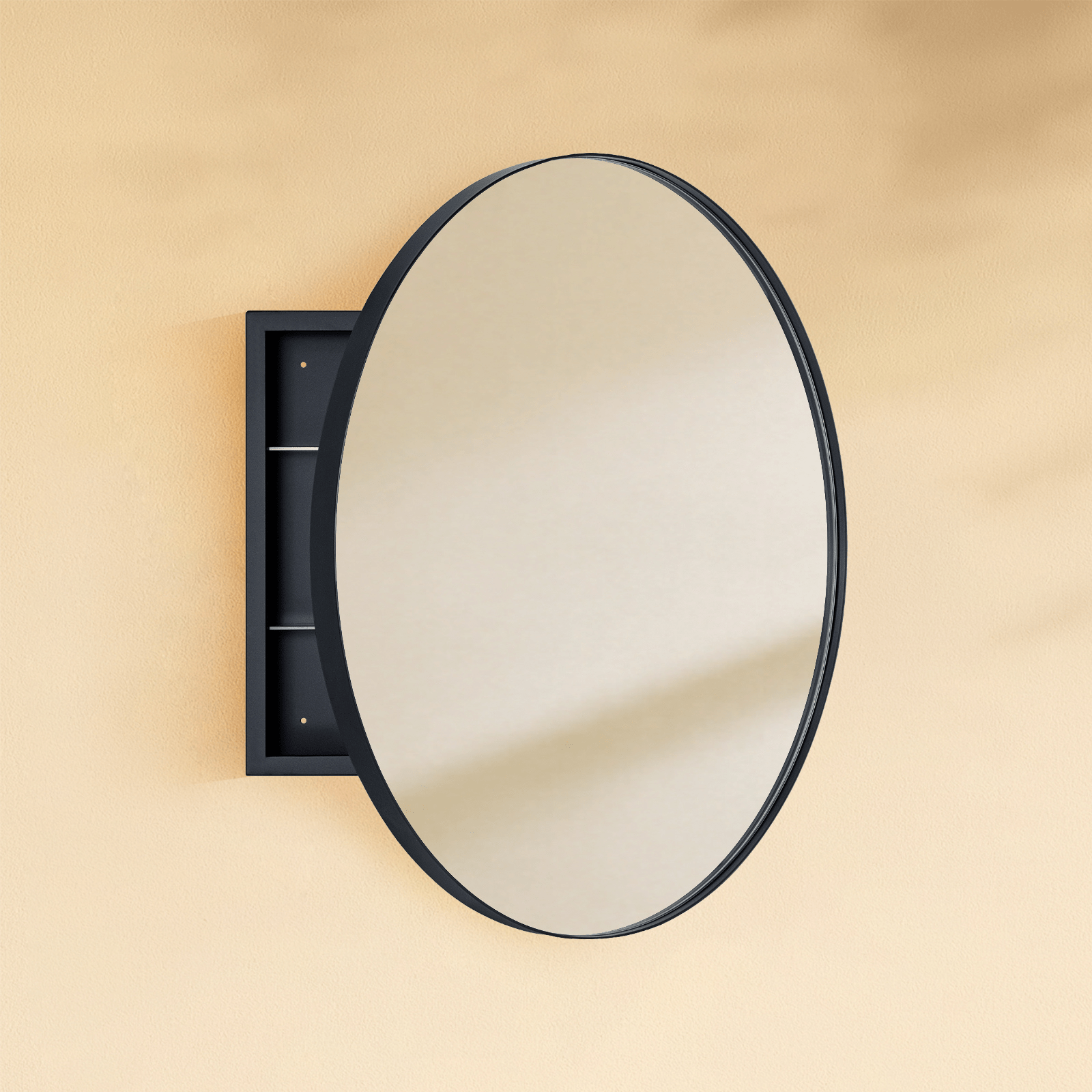 Seenaa Modern Round Surface Mount Bathroom Medicine Cabinet with Mirrors GC-00602 Black 24"Dia TEHOME