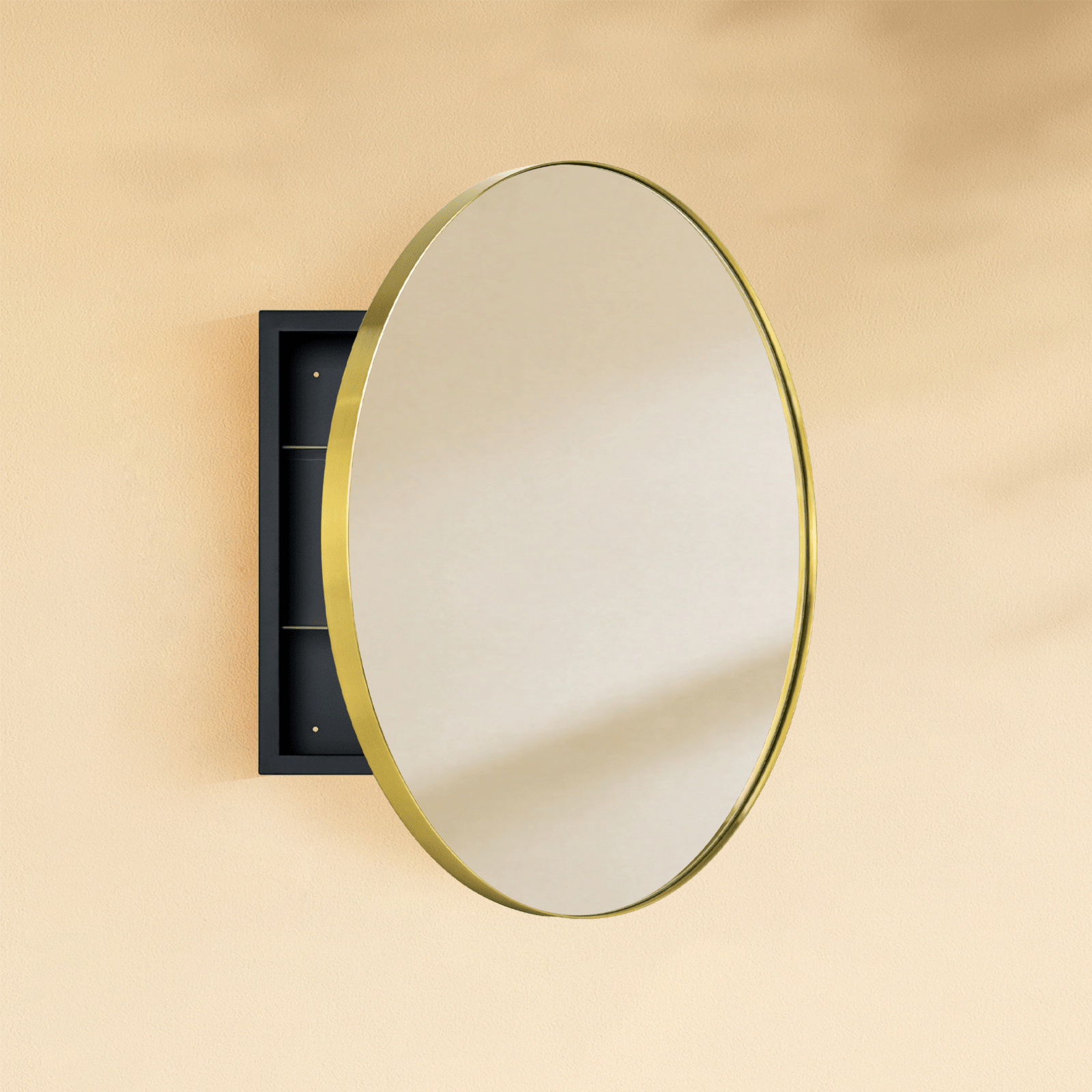 Seenaa Modern Round Surface Mount Bathroom Medicine Cabinet with Mirrors GC-00772 Brushed Gold 24"Dia TEHOME