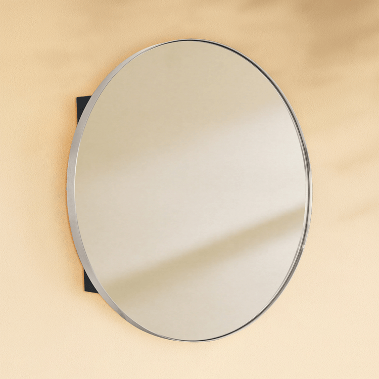 Seenaa Modern Round Surface Mount Bathroom Medicine Cabinet with Mirrors GC-00602 Brushed Nickel 24"Dia TEHOME