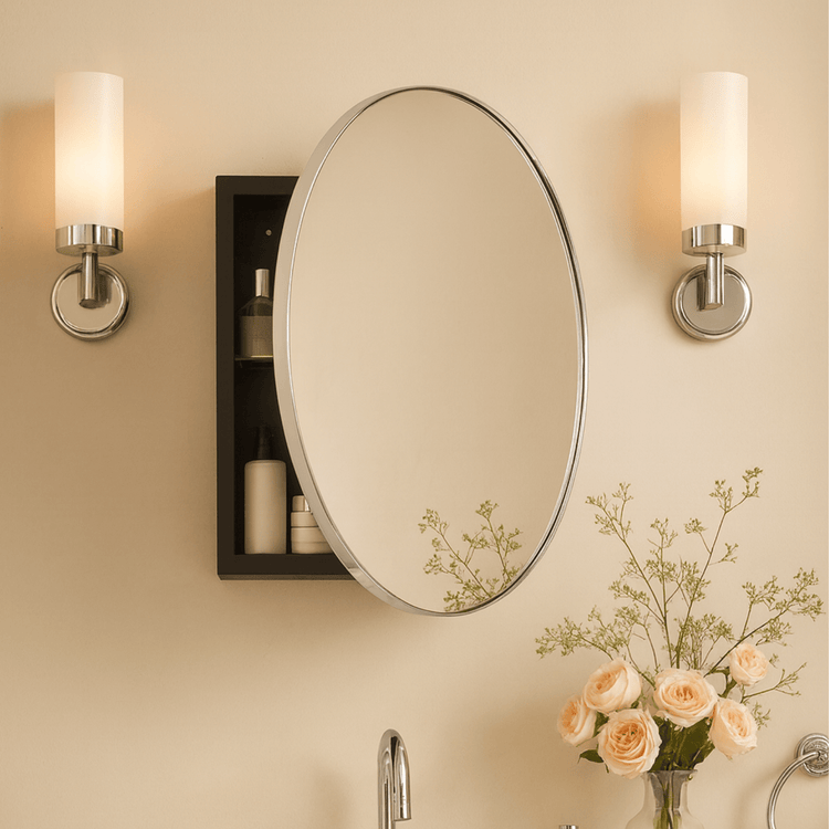 Seenaa Modern Round Surface Mount Bathroom Medicine Cabinet with Mirrors GC-00602 Chrome 24"Dia TEHOME