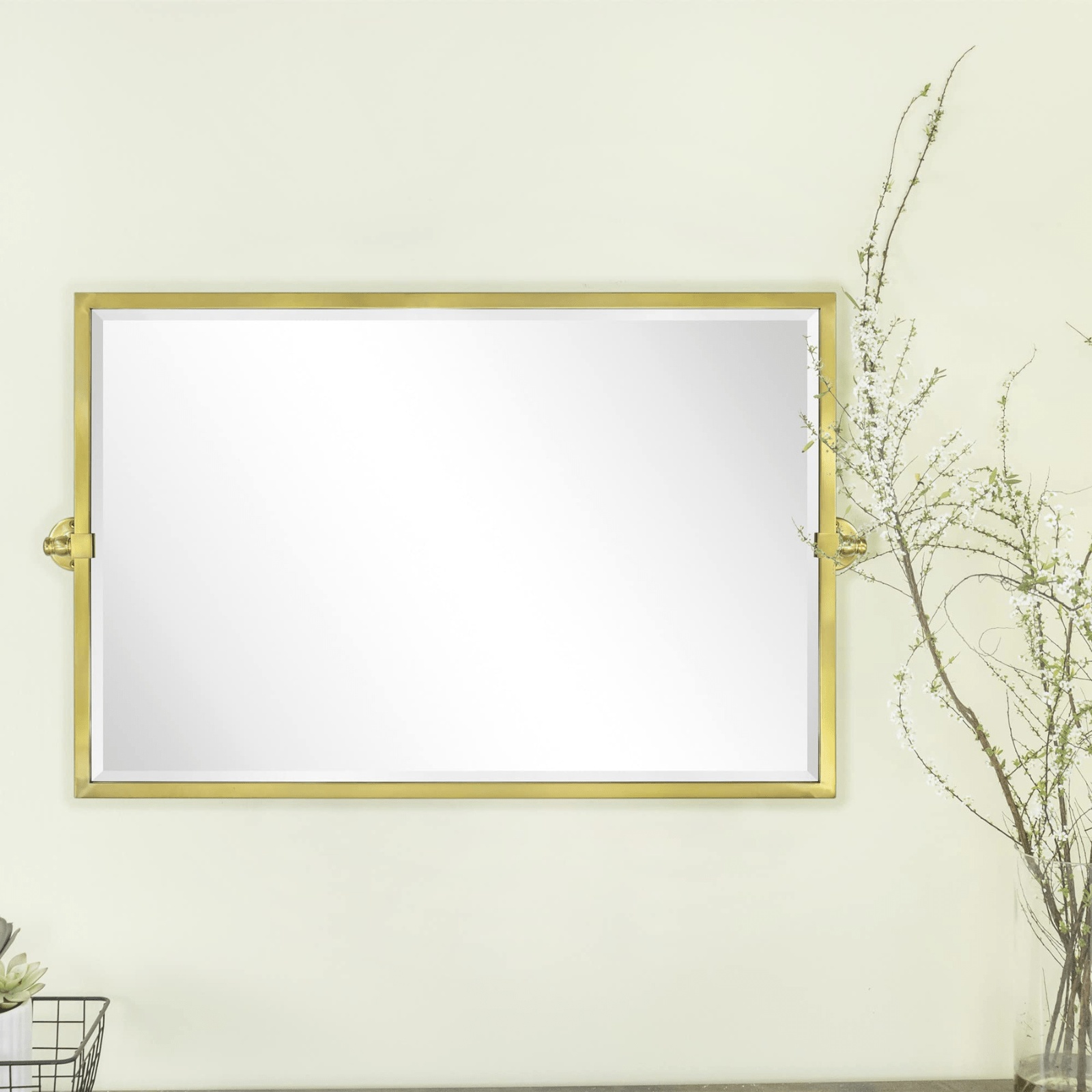 Sema Modern Rectangle Horizontal Bathroom Pivot Mirrors GC-00287 Brushed Gold 36x24" TEHOME
