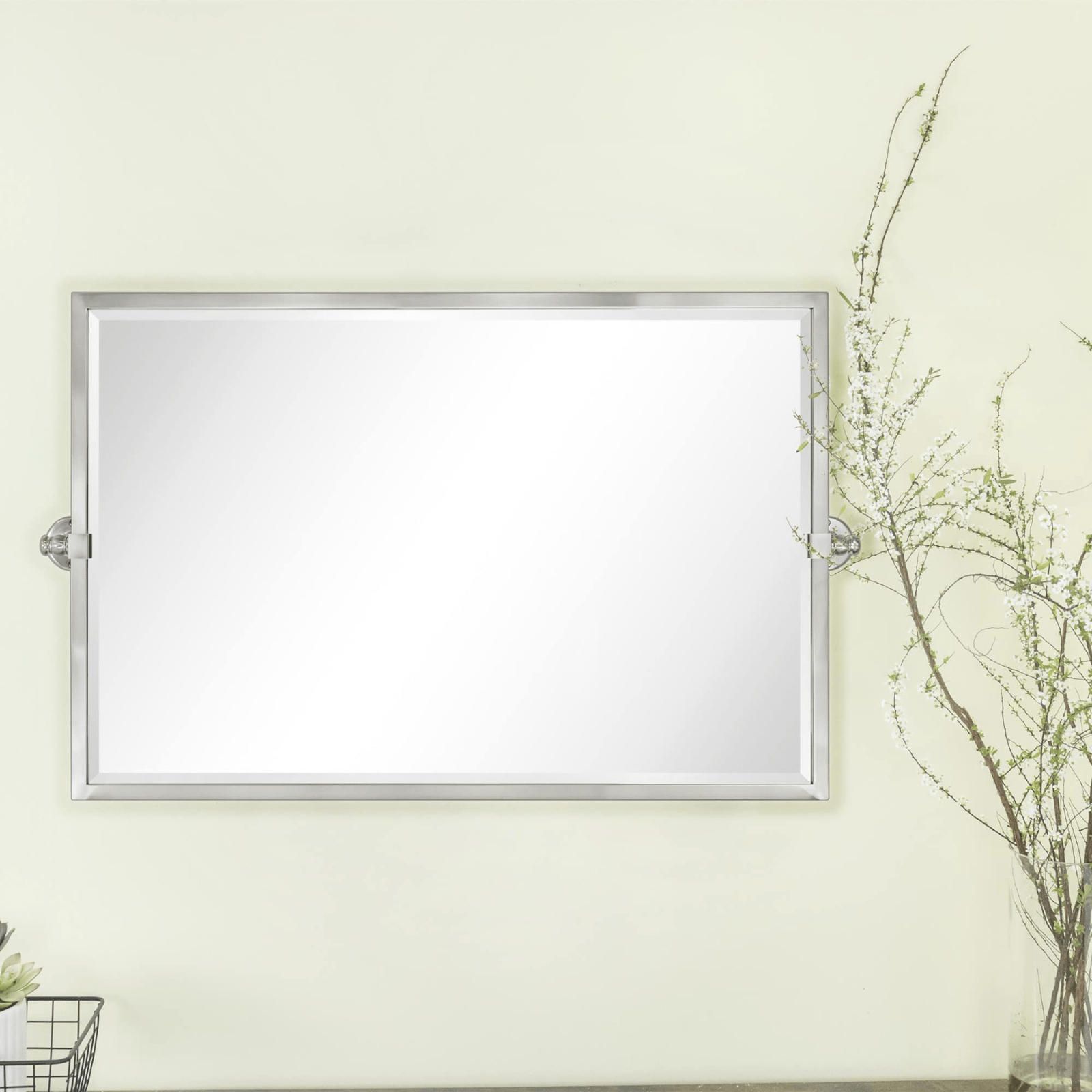 Sema Modern Rectangle Horizontal Bathroom Pivot Mirrors GC-00286 Brushed Nickel 36x24" TEHOME