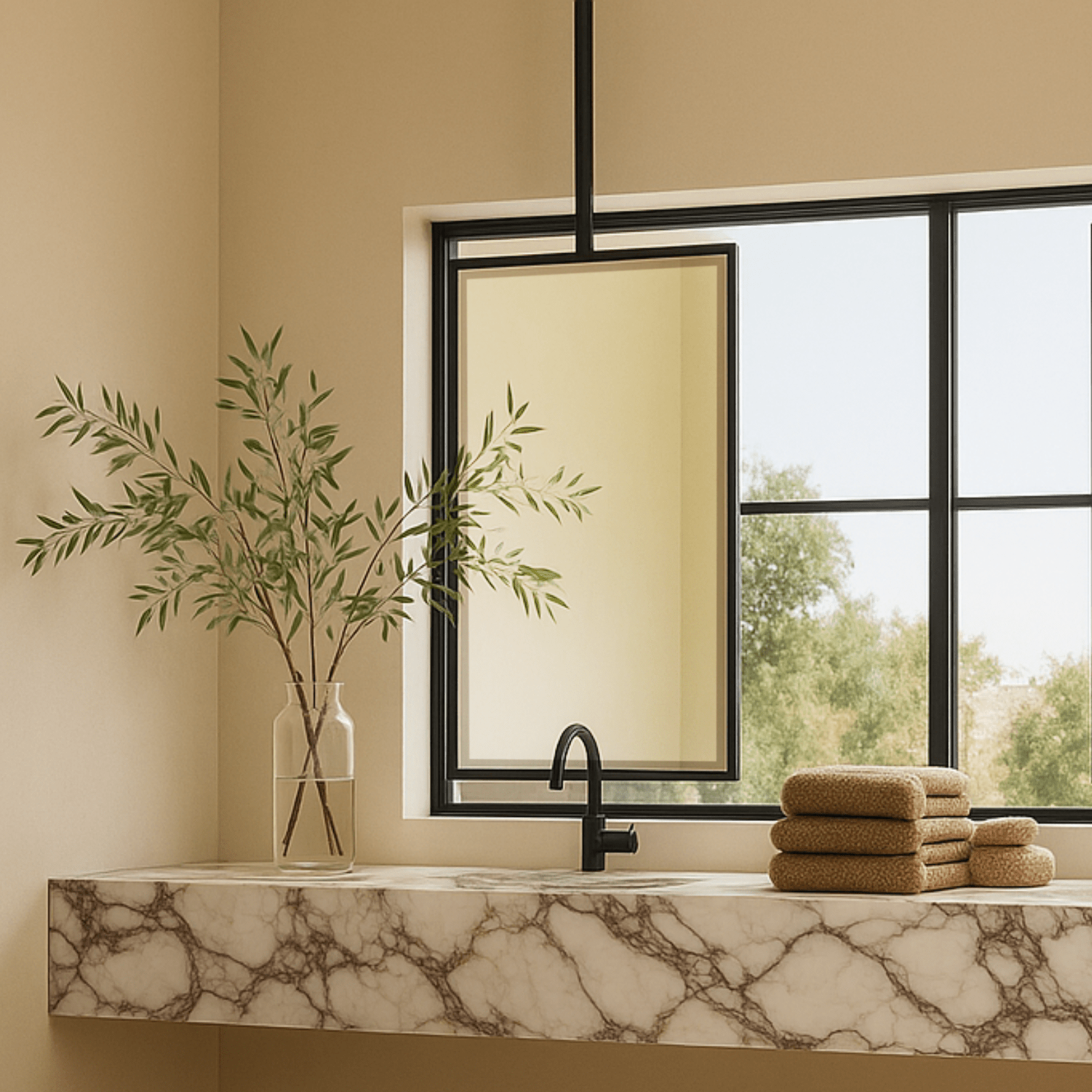 Seren Modern Rectangle Ceiling Mount Bathroom Mirrors, 20x30" in Black GC-00565 TEHOME