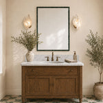 TEHOME Shil Vintage Rectangle Mirror, Natural Green Marble Decorative Hanging Mirror for Bathroom, 24x30"