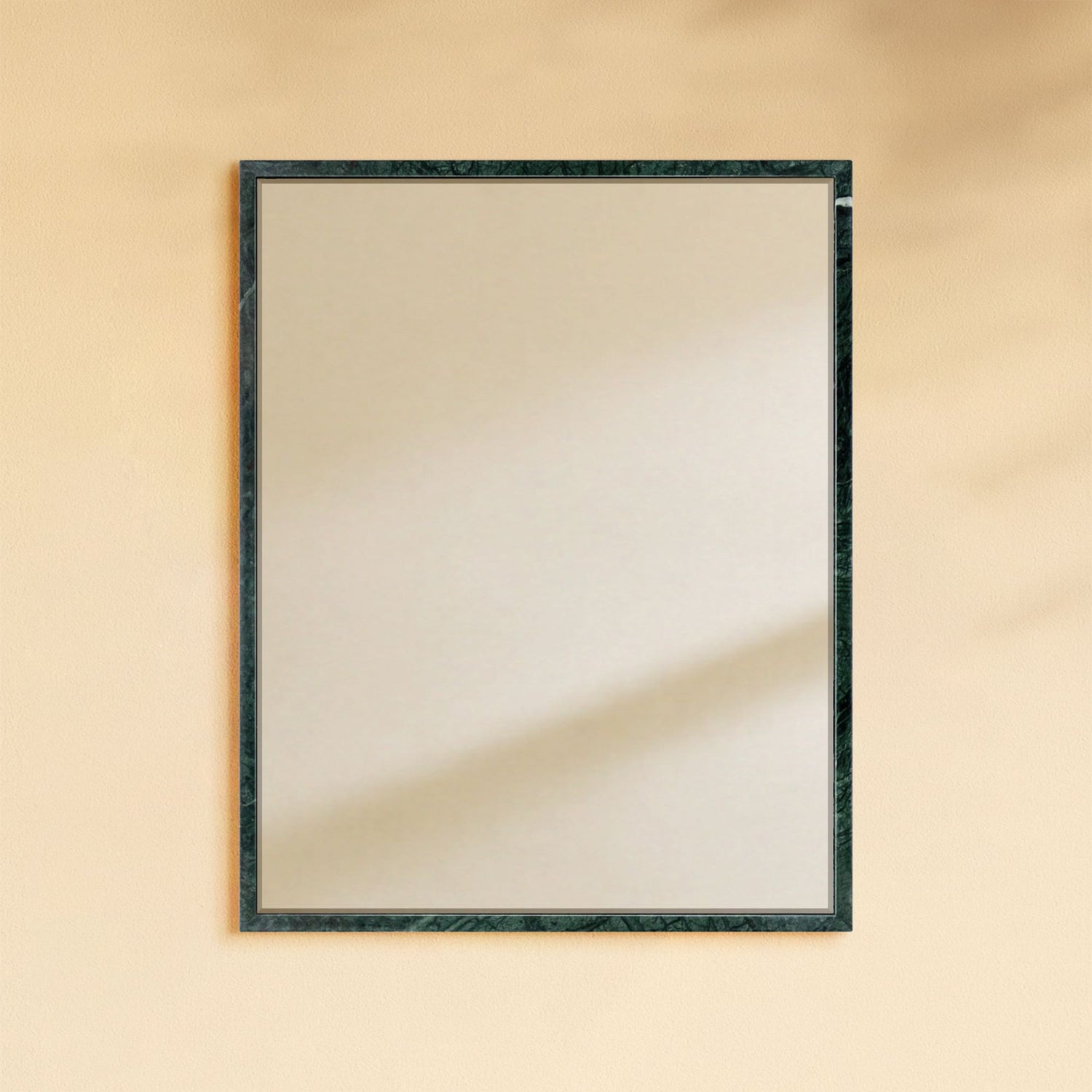 TEHOME Shil Vintage Rectangle Mirror, Natural Green Marble Framed Wall Mirror Front View，24x30''