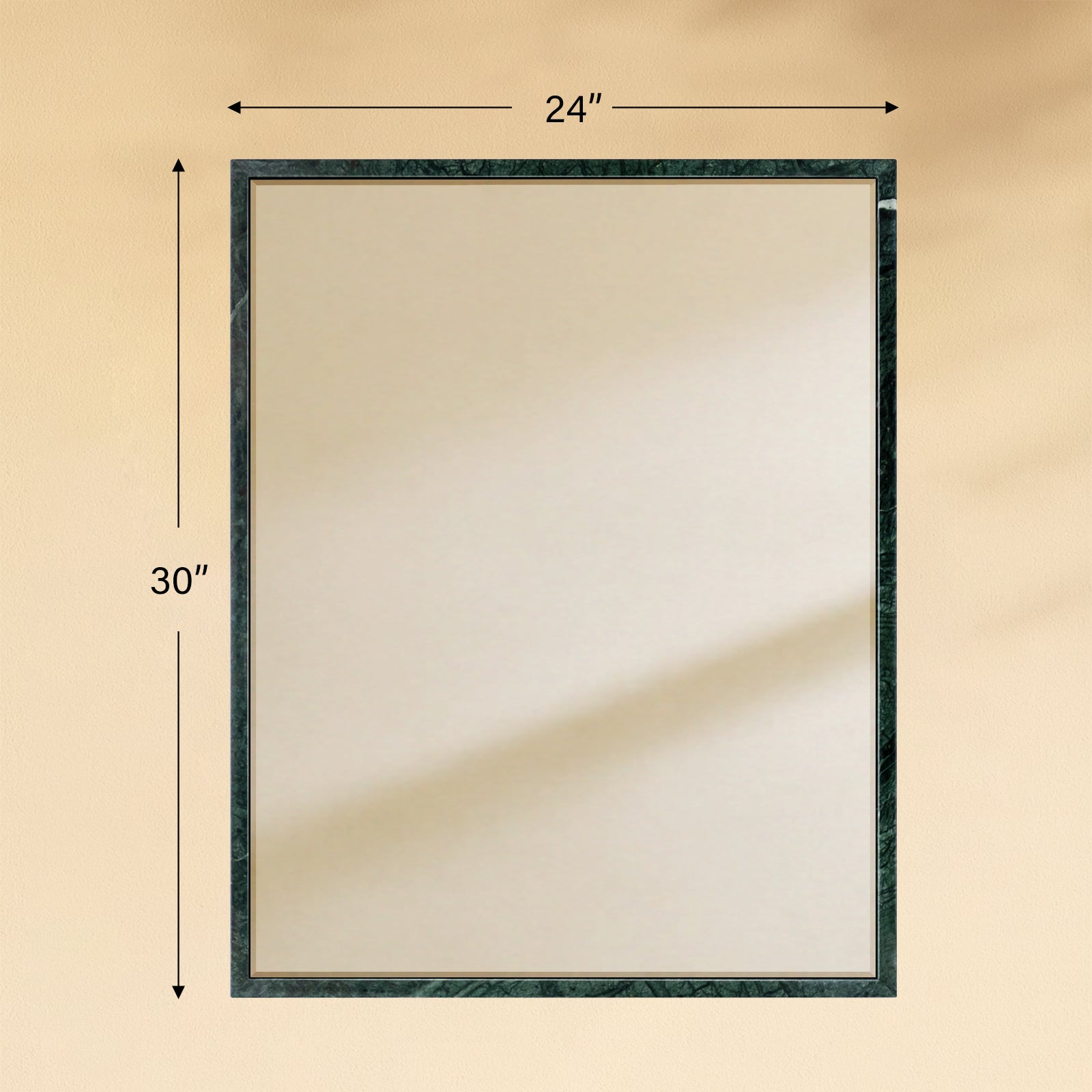 TEHOME Shil Vintage Rectangle Mirror, Natural Green Marble Framed Wall Mirror Front View Size，24x30''
