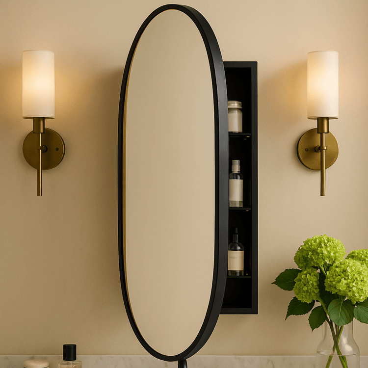 Sierra Modern Pill Surface Mount Bathroom Medicine Cabinet with Mirrors, 20x30" in Black GC-XB0023 Black 20"X30" TEHOME