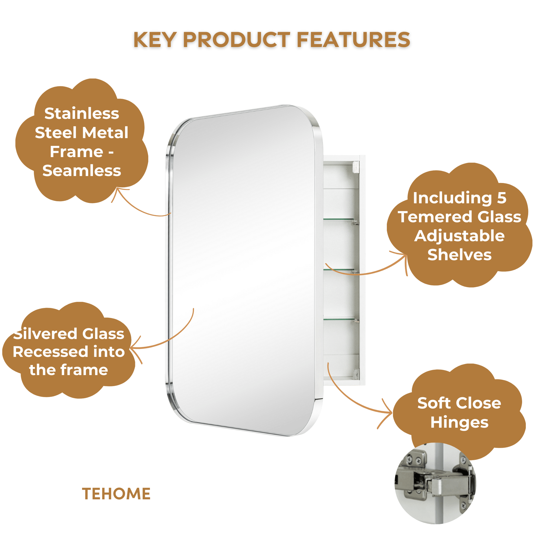 Mileta Mid - century Rectangle Recessed and Surface Mount Bathroom Medicine Cabinet with Mirrors GC-XB0015 Chrome 22x30" TEHOME