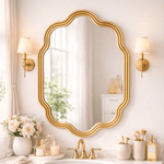 Solace Vintage Scalloped Mirrors, Natural Wood Framed Wall Mirrors,24x36" GC-JDC003 TEHOME