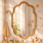 Solace Vintage Scalloped Mirrors, Natural Wood Framed Wall Mirrors,24x36" GC-JDC003 TEHOME