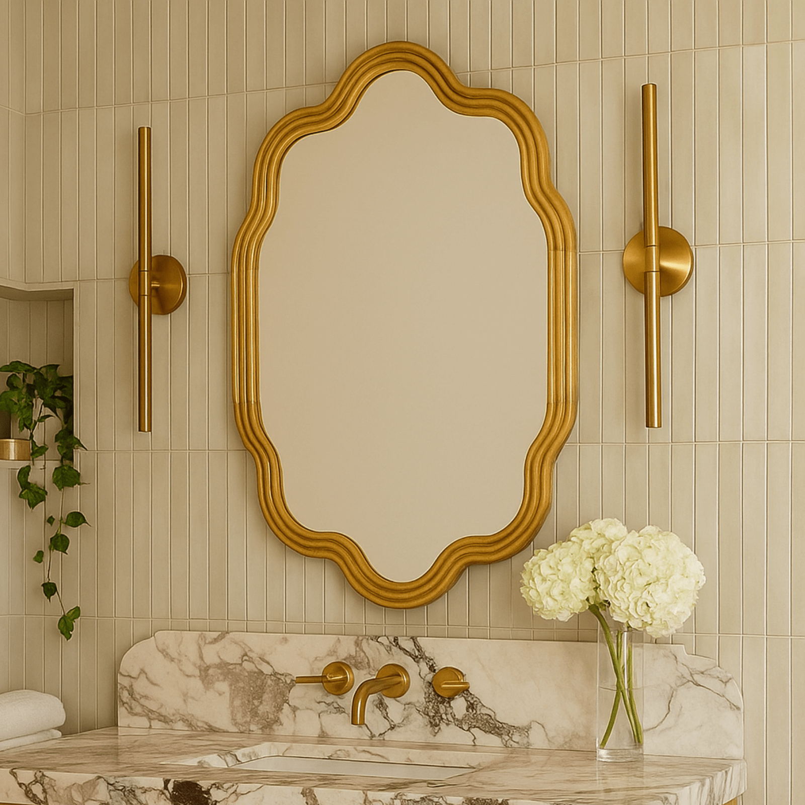 Solace Vintage Scalloped Mirrors, Natural Wood Framed Wall Mirrors,24x36" GC-JDC003 TEHOME