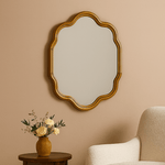 Solace Vintage Scalloped Mirrors, Natural Wood Framed Wall Mirrors,24x36" GC-JDC003 TEHOME