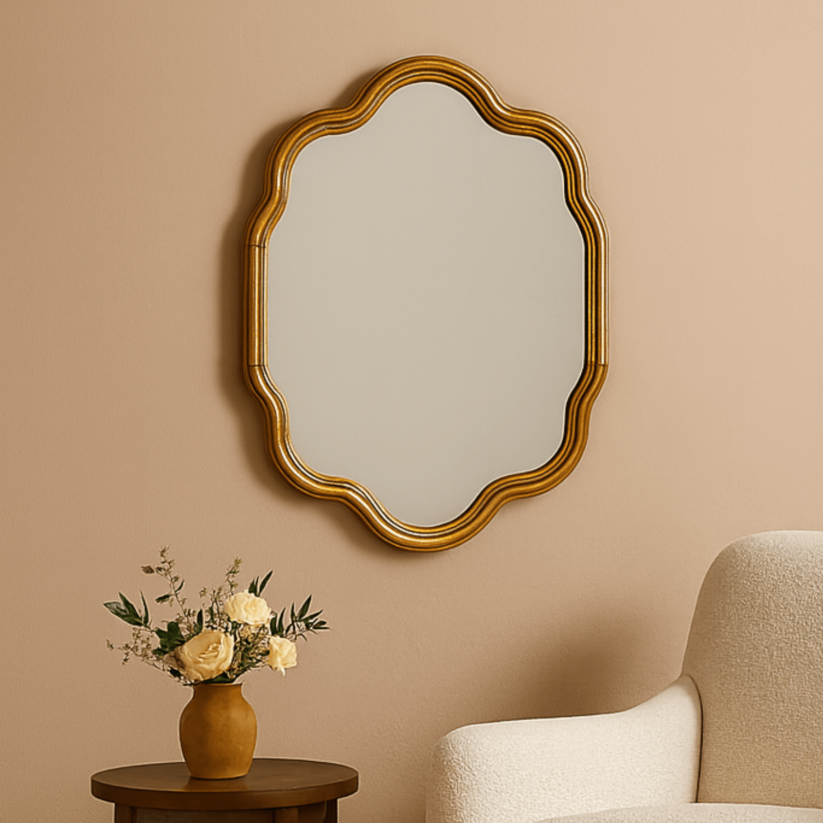 Solace Vintage Scalloped Mirrors, Natural Wood Framed Wall Mirrors,24x36" GC-JDC003 TEHOME