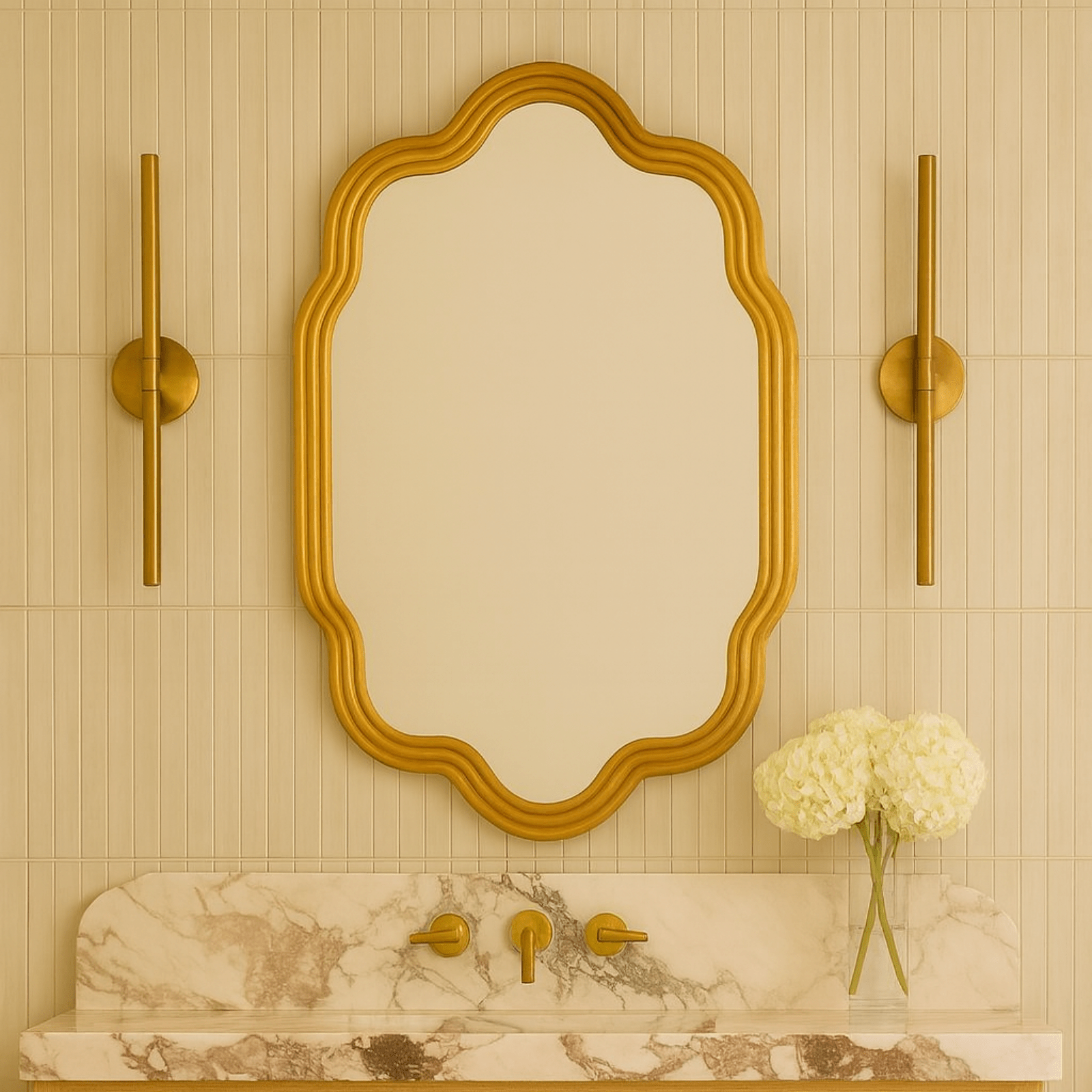 Solace Vintage Scalloped Mirrors, Natural Wood Framed Wall Mirrors,24x36" GC-JDC003 TEHOME