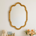 Solace Vintage Scalloped Mirrors, Natural Wood Framed Wall Mirrors,24x36" GC-JDC003 TEHOME