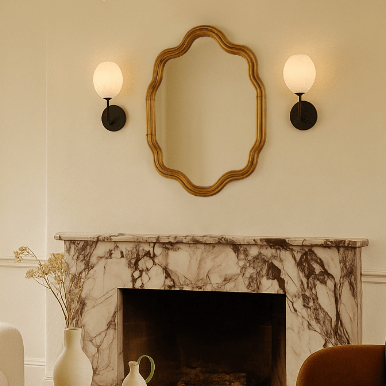 Solace Vintage Scalloped Mirrors, Natural Wood Framed Wall Mirrors,24x36" GC-JDC003 TEHOME
