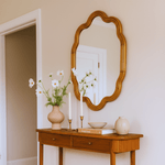 Solace Vintage Scalloped Mirrors, Natural Wood Framed Wall Mirrors,24x36" GC-JDC003 TEHOME