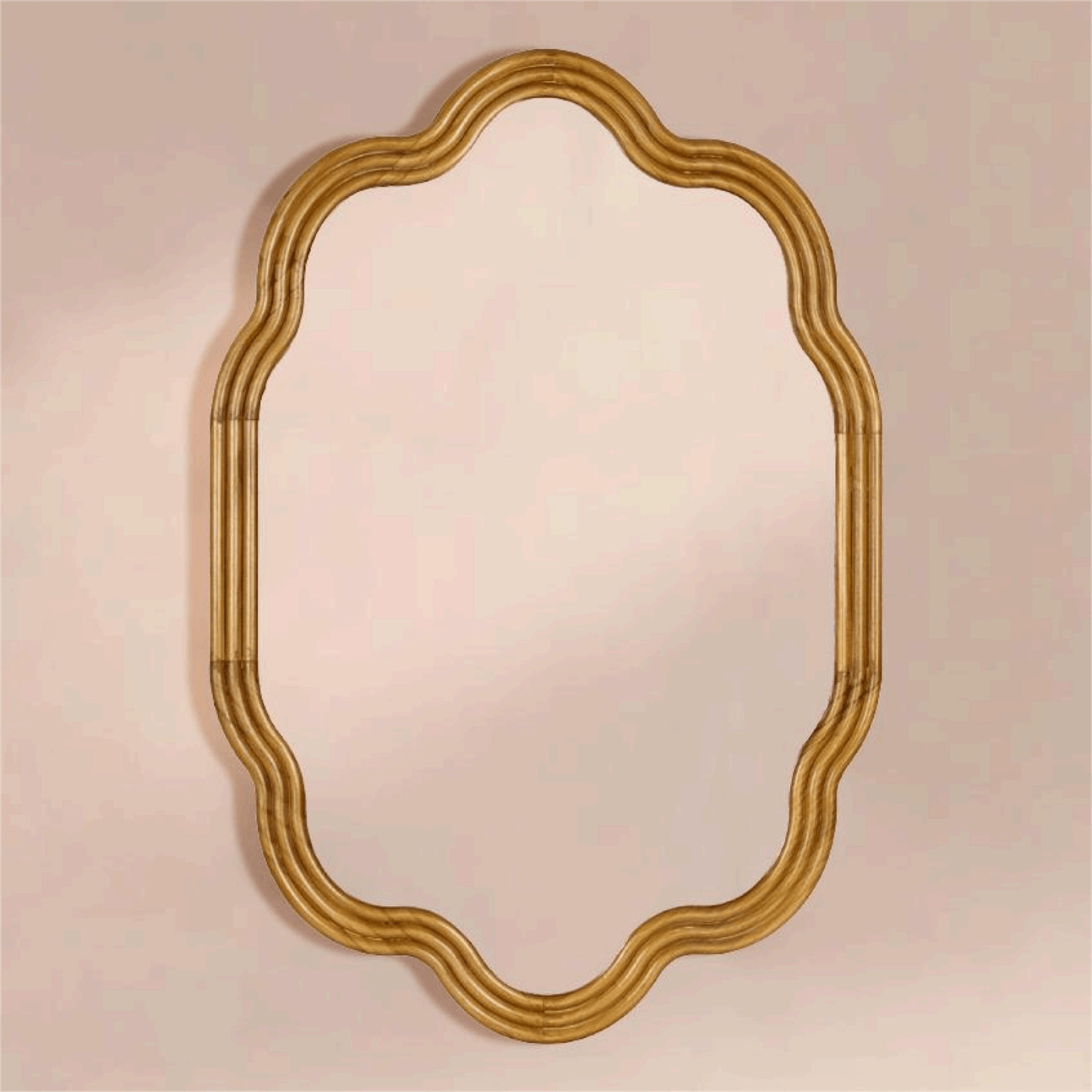 Solace Vintage Scalloped Mirrors, Natural Wood Framed Wall Mirrors,24x36" GC-JDC003 TEHOME