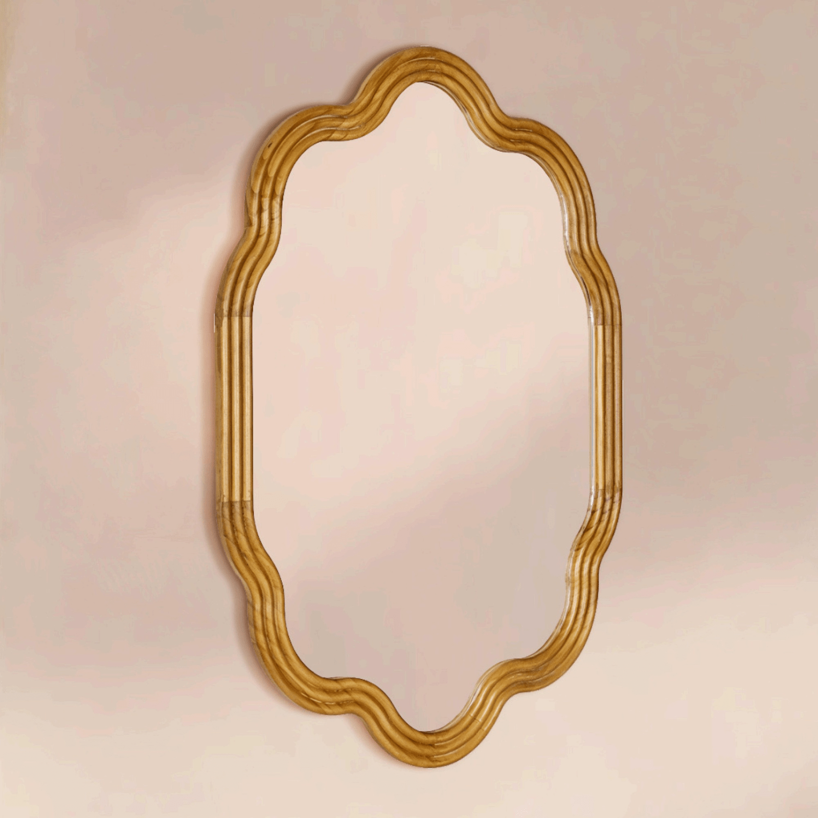 Solace Vintage Scalloped Mirrors, Natural Wood Framed Wall Mirrors,24x36" GC-JDC003 TEHOME
