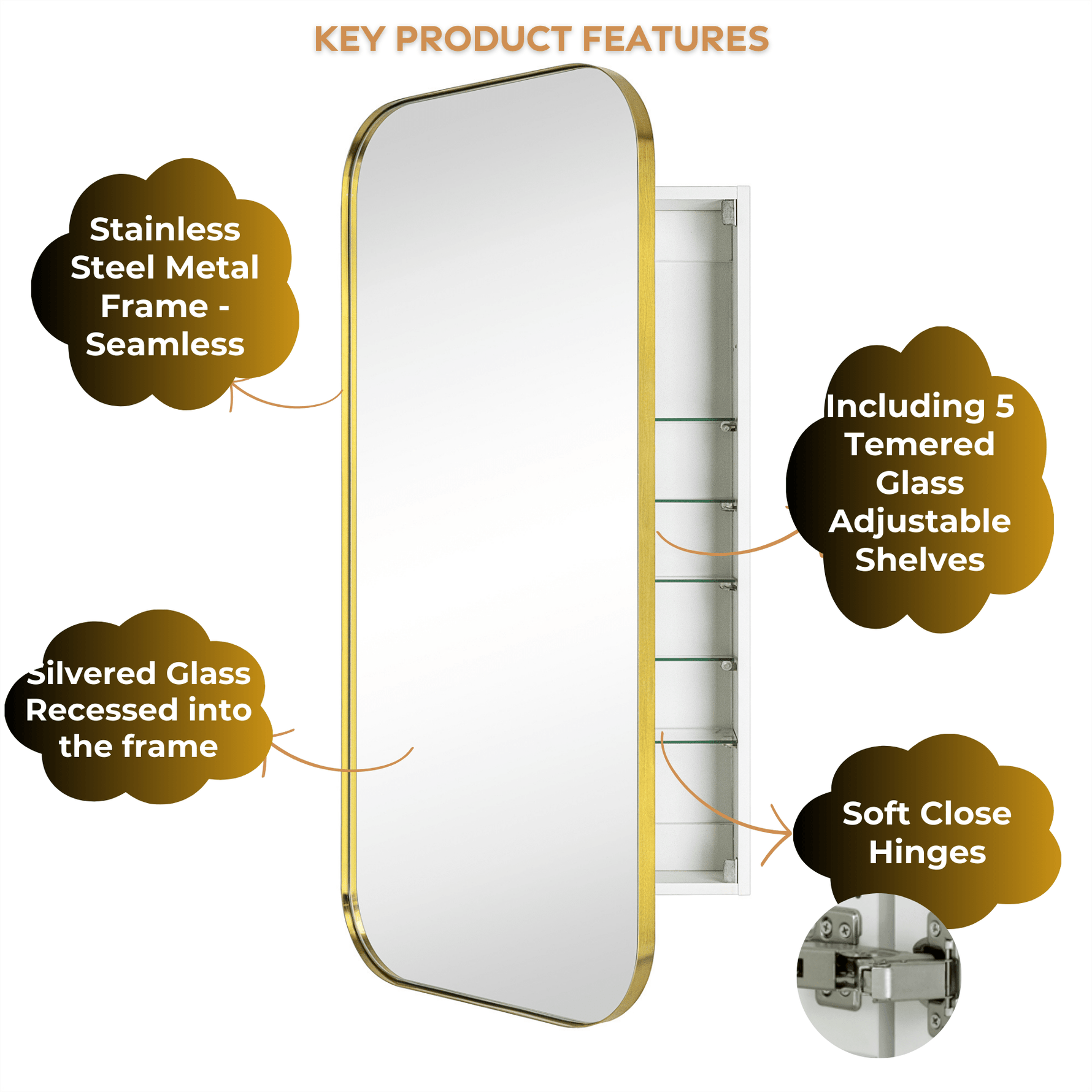 Adasu Mid - century Rectangle Recessed and Surface Mount Bathroom Medicine Cabinet with Mirrors GC-XB0020 Brushed Gold 20x40" TEHOME