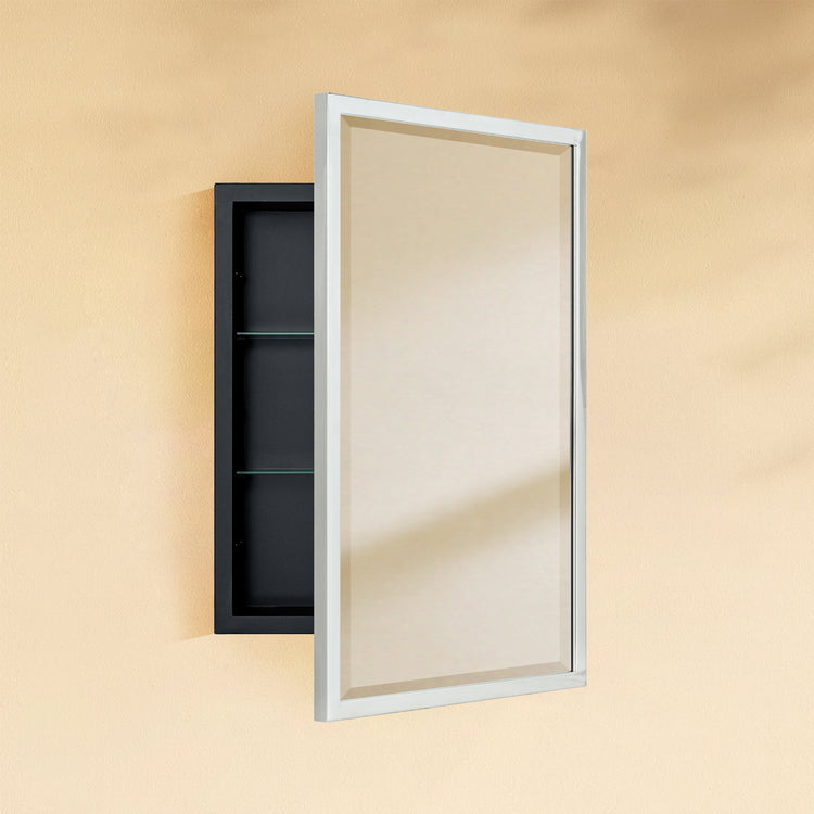 TEHOME Haddison chrome rectangular bathroom medicine cabinet with beveled mirror