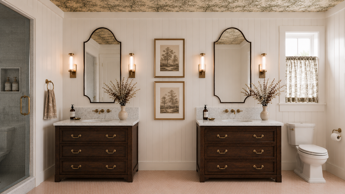 TEHOME mirrors styled for a bold modern bathroom setup