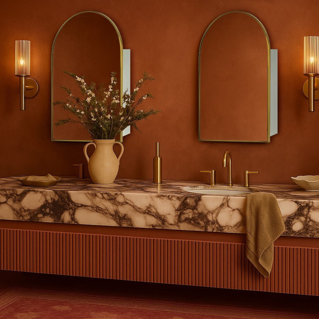 Dake Modern Arch Recessed and Surface Mount Bathroom Medicine Cabinet with Mirrors GC-XB0012 Brushed Gold 20x30" TEHOME