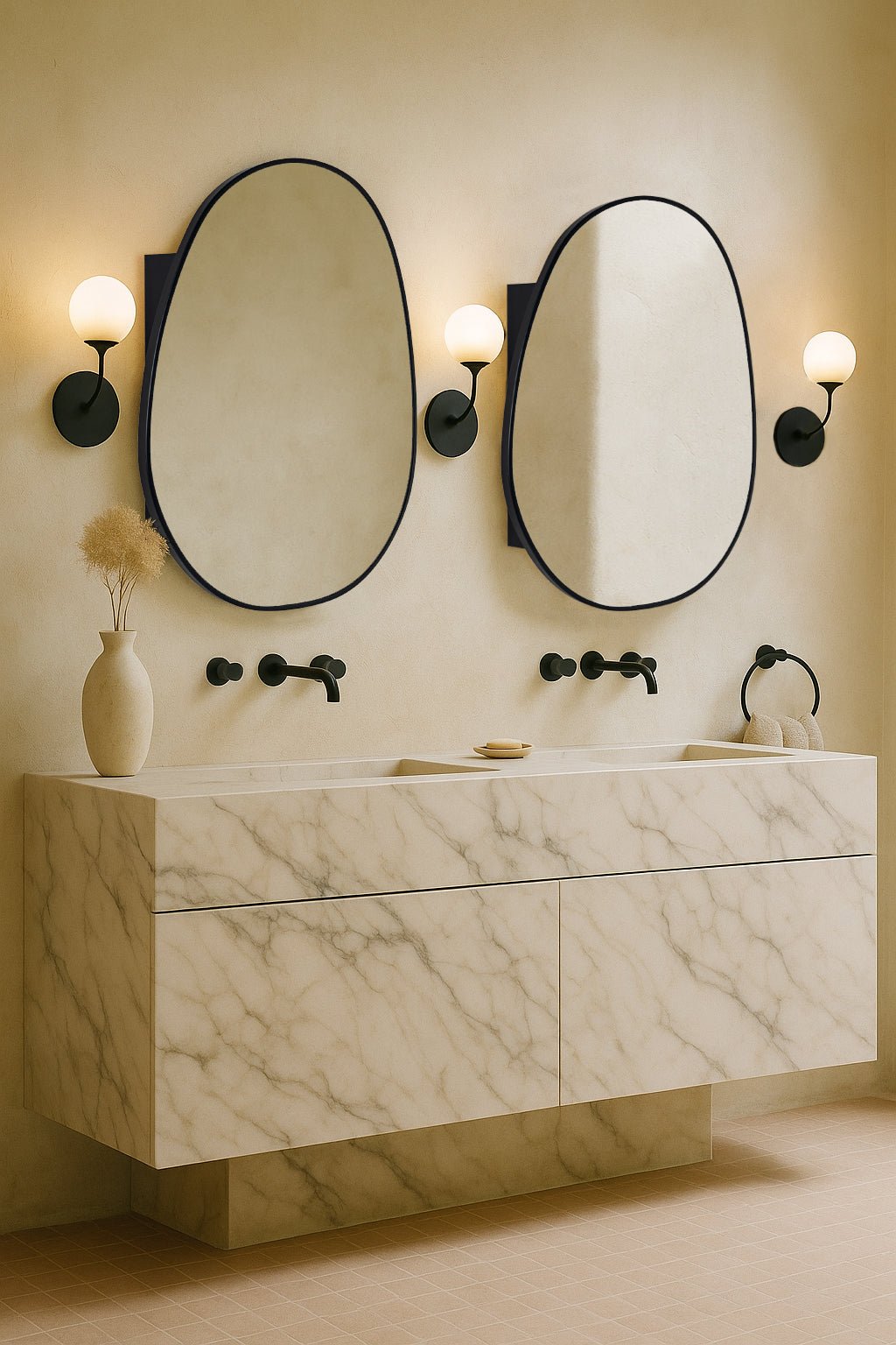 Casa Modern Irregular Surface Mount Bathroom Medicine Cabinet with Mirrors, 24x28" in Black GC-XB0025 Black TEHOME