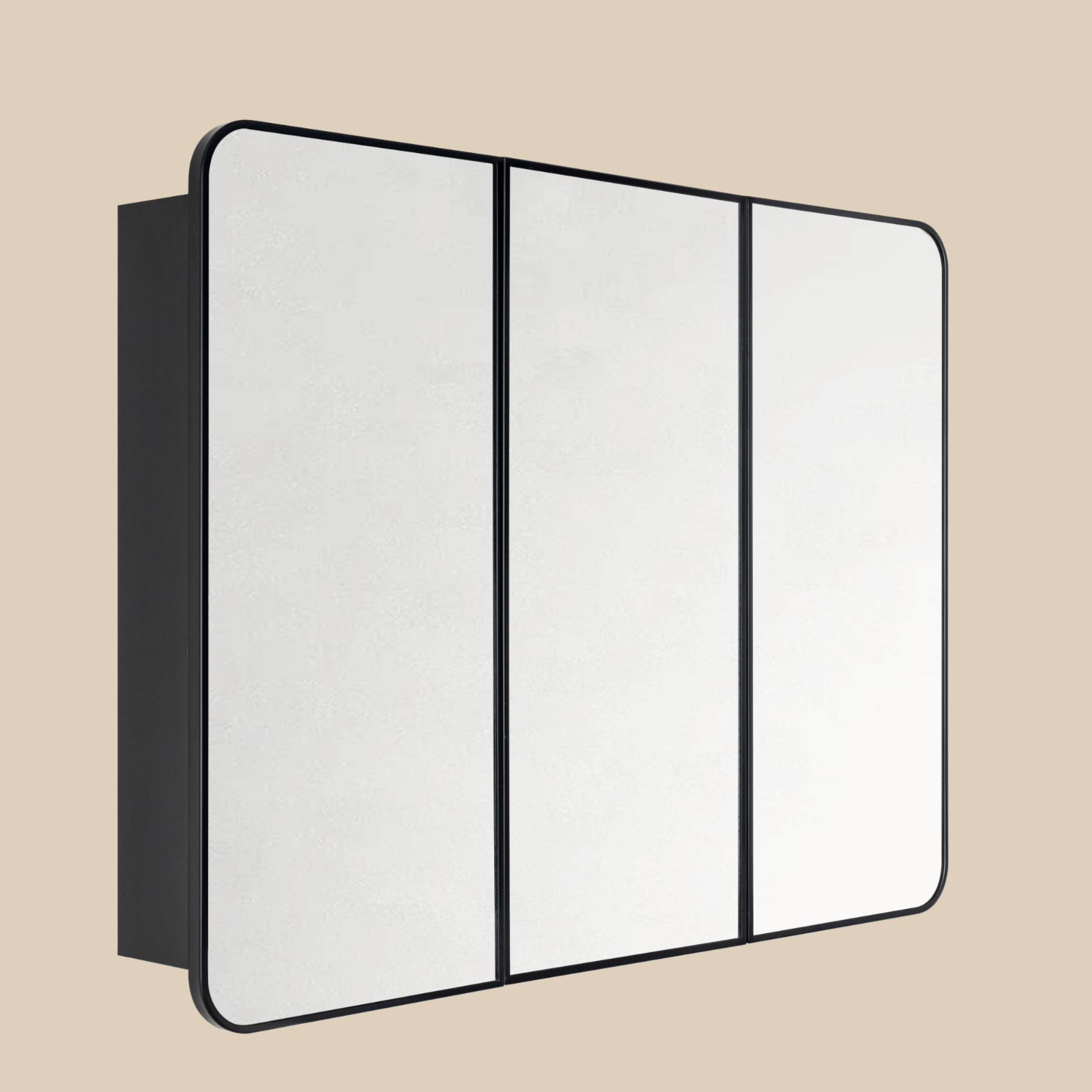 Haven Modern Rectangle Triple Door Recessed and Surface Mount Bathroom Medicine Cabinet with Mirrors GC-XB0049 Black 36x26 TEHOME