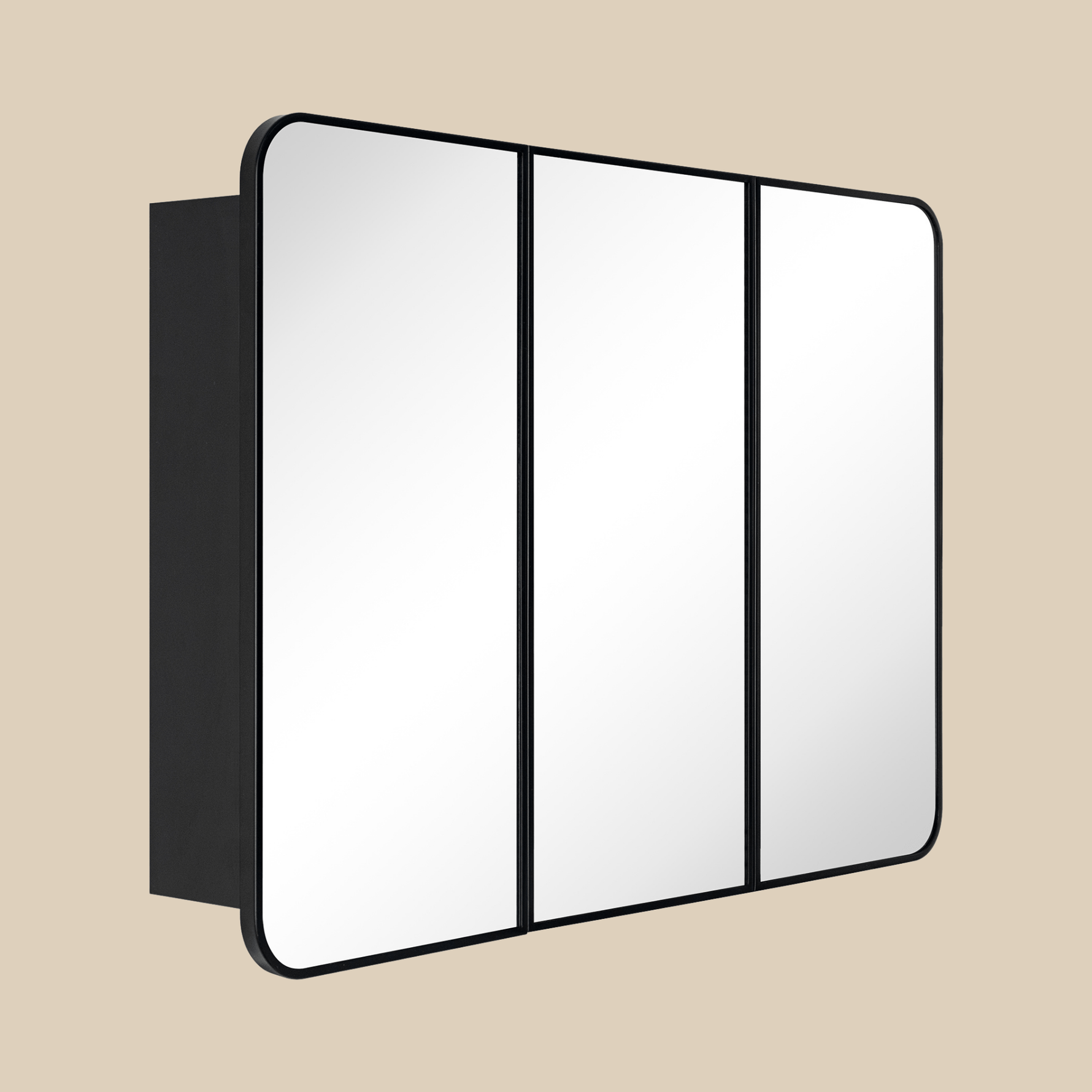 Haven Modern Rectangle Triple Door Recessed and Surface Mount Bathroom Medicine Cabinet with Mirrors GC-XB0049 Black 36x26 TEHOME