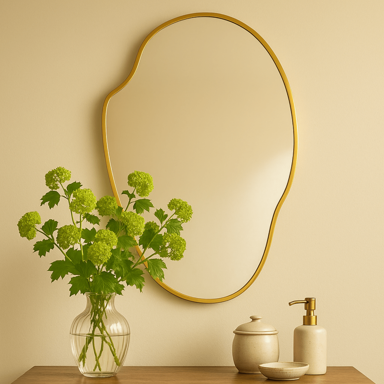 Vallia Modern Irregular Wall Mirrors, 22x24" in Brushed Gold GC-JL0002 Brushed Gold 22x34" TEHOME