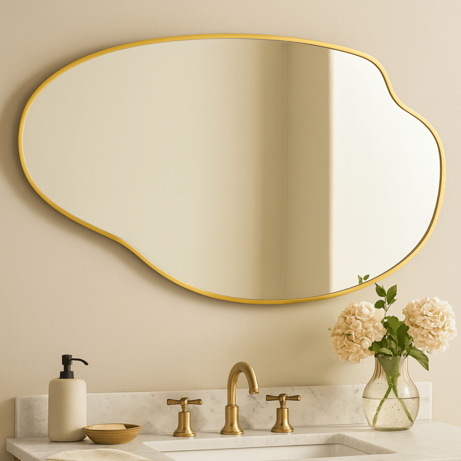 Vallia Modern Irregular Wall Mirrors, 22x24" in Brushed Gold GC-JL0002 Brushed Gold 22x34" TEHOME