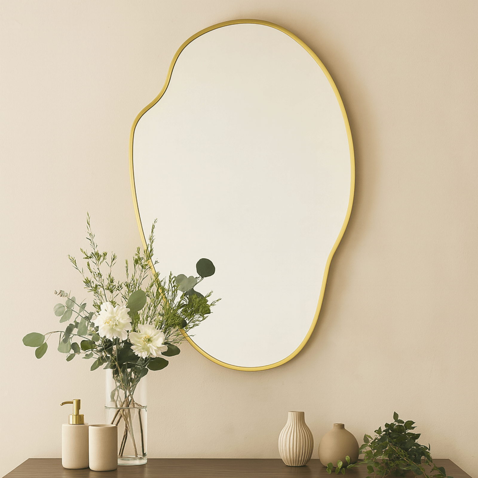 Vallia Modern Irregular Wall Mirrors, 22x24" in Brushed Gold GC-JL0002 Brushed Gold 22x34" TEHOME
