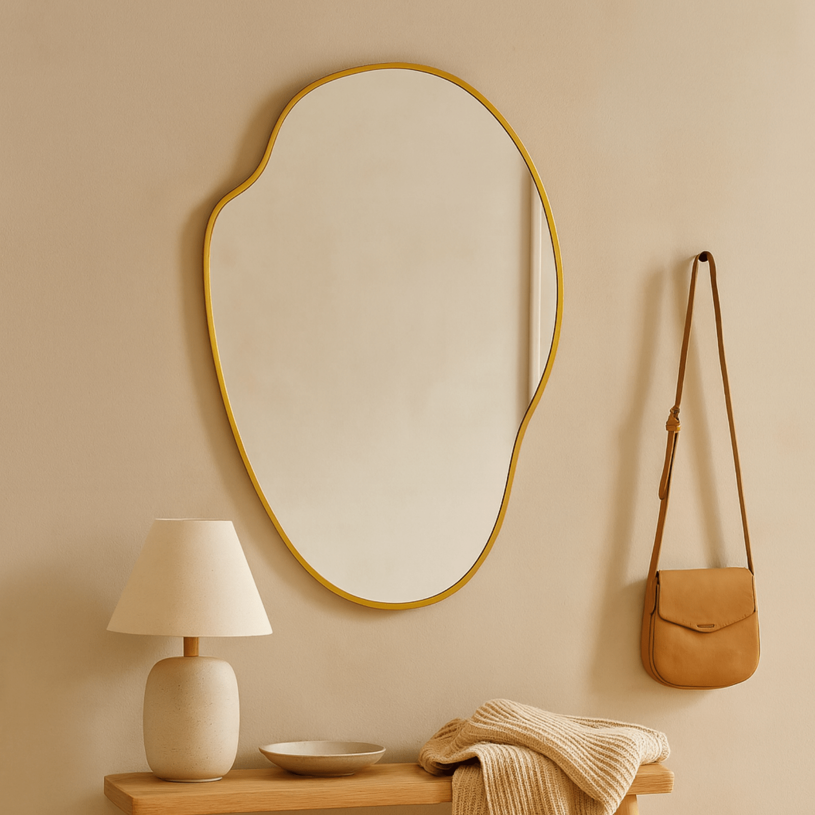 Vallia Modern Irregular Wall Mirrors, 22x24" in Brushed Gold GC-JL0002 Brushed Gold 22x34" TEHOME