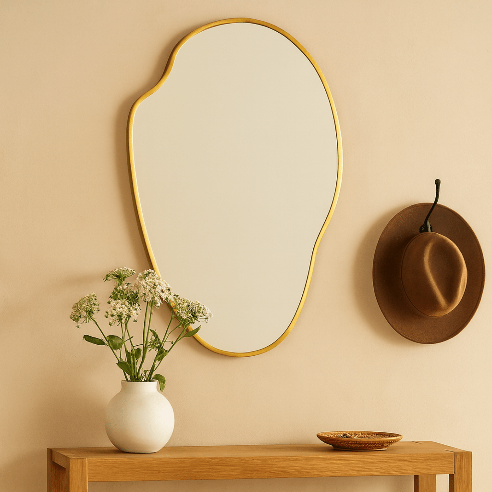 Vallia Modern Irregular Wall Mirrors, 22x24" in Brushed Gold GC-JL0002 Brushed Gold 22x34" TEHOME