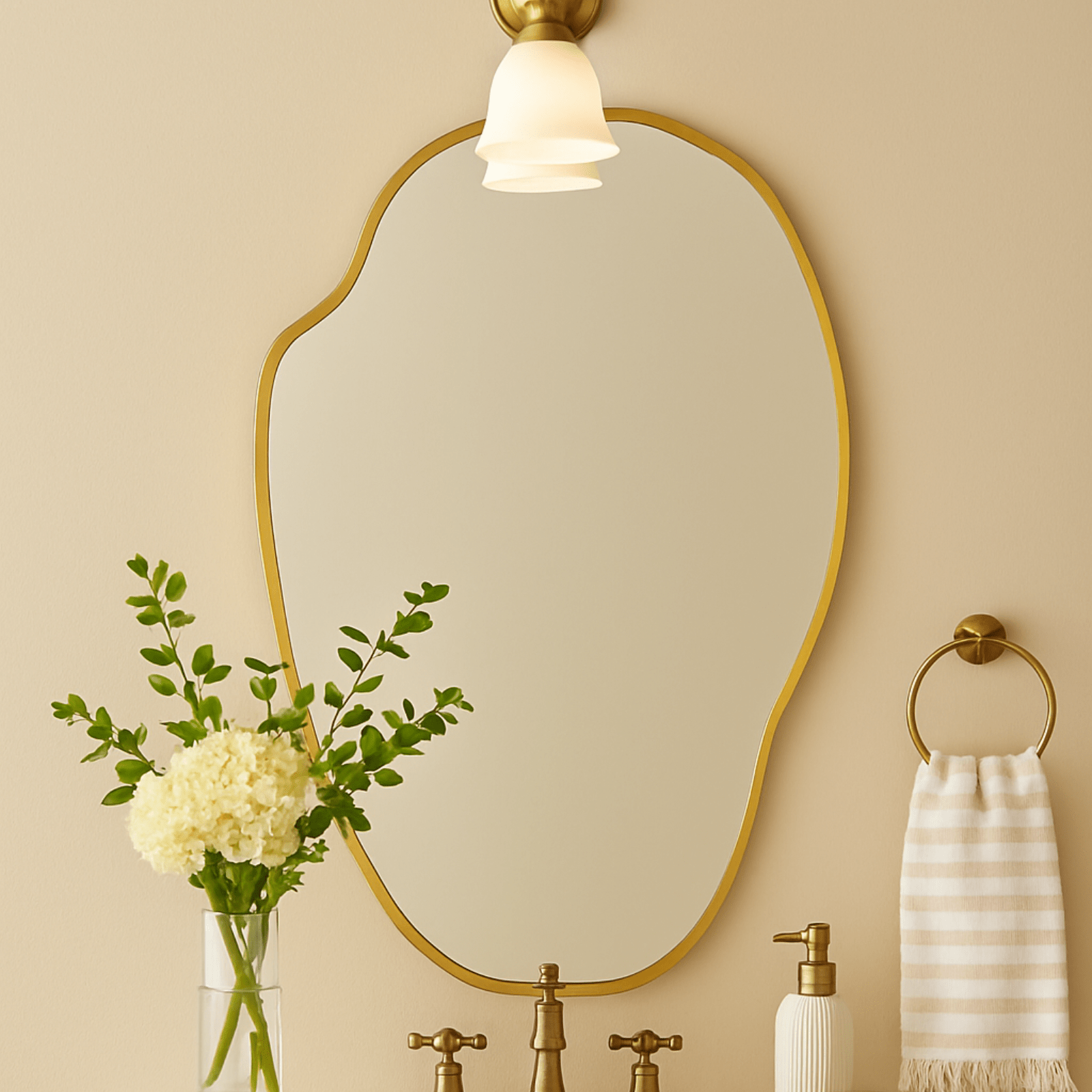 Vallia Modern Irregular Wall Mirrors, 22x24" in Brushed Gold GC-JL0002 Brushed Gold 22x34" TEHOME