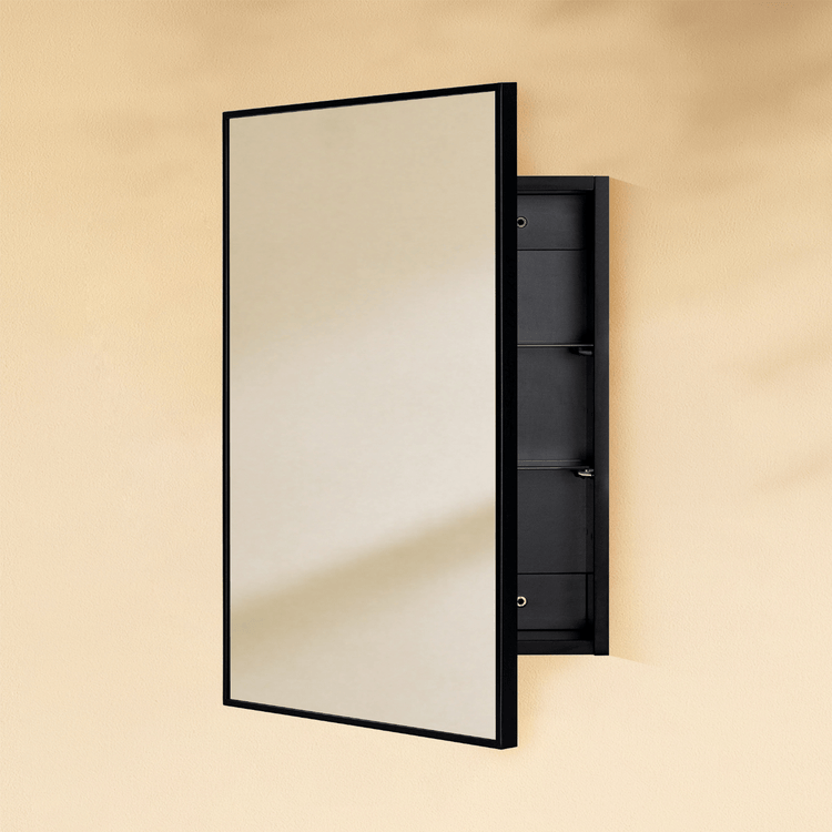 Velin Modern Rectangle Recessed and Surface Mount Bathroom Medicine Cabinet with Mirrors GC-XB0053 Black 16.5x24” TEHOME