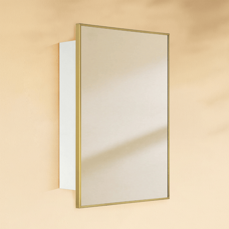Velin Modern Rectangle Recessed and Surface Mount Bathroom Medicine Cabinet with Mirrors GC-XB0053 Brushed Gold 16.5x24" TEHOME