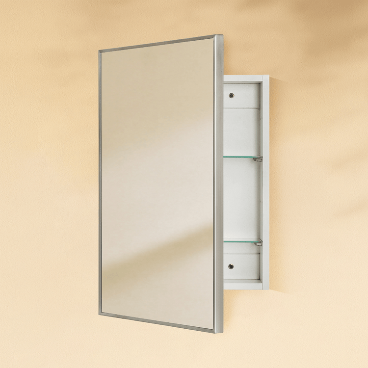 Velin Modern Rectangle Recessed and Surface Mount Bathroom Medicine Cabinet with Mirrors GC-XB0055 Brushed Nickel 16.5x24” TEHOME