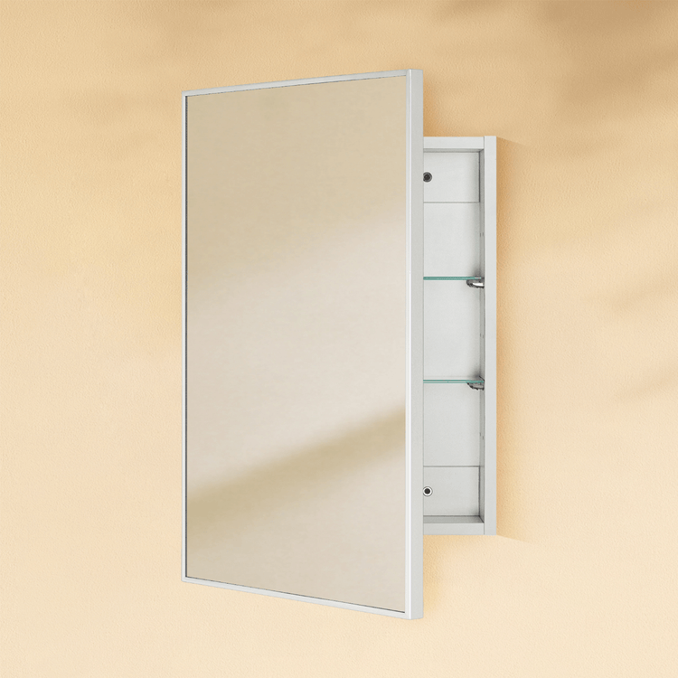 Velin Modern Rectangle Recessed and Surface Mount Bathroom Medicine Cabinet with Mirrors GC-XB0057 Chrome 16.5x24” TEHOME
