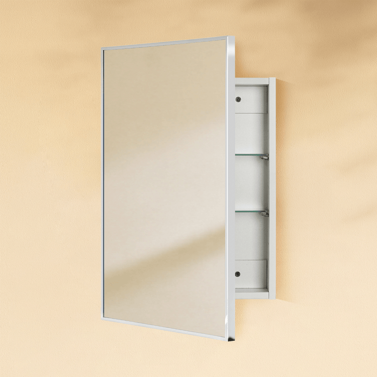 Velin Modern Rectangle Recessed and Surface Mount Bathroom Medicine Cabinet with Mirrors GC-XB0056 Polished Nickel 16.5x24” TEHOME