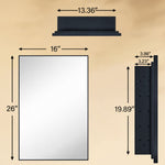 TEHOME Yasine Black Modern Rectangle Recessed Mount Bathroom Medicine Cabinet with Mirrors Front View Dimension
